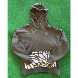 Puma Black Hoodie Sweatshirt With Abstract Print Pocket Size S